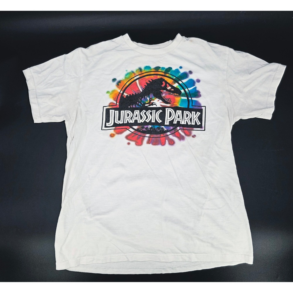 Jurassic Park T-Shirt White Tie Dye Dinosaur Graphic Tee Movie Novelty‎ Medium